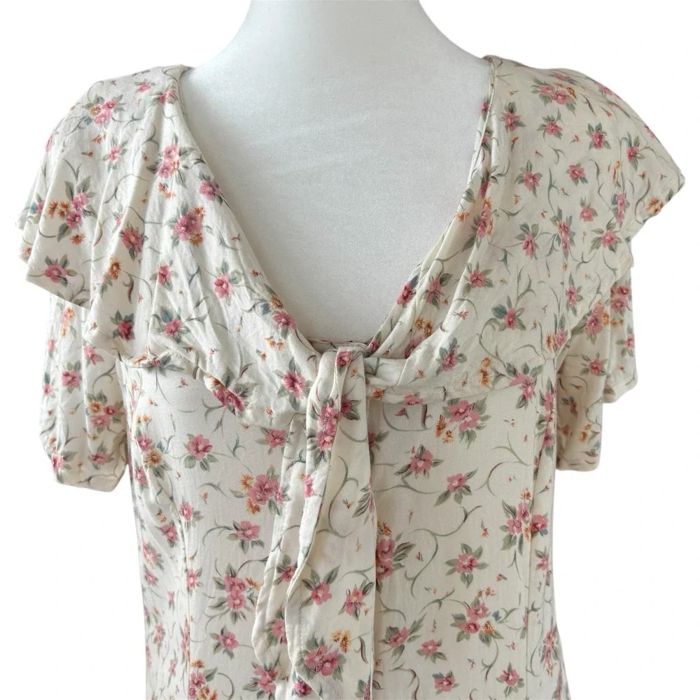 Vintage Floral Maxi Dress 11/12 Modest Cottagecore Feminine Button Coquette - Picture 2 of 7